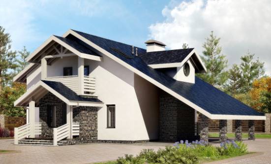 155-010-П Проект двухэтажного дома с мансардой и гаражом, недорогой коттедж из газосиликатных блоков Асино | Проекты домов от House Expert