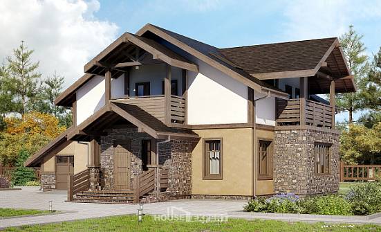 180-011-Л Проект двухэтажного дома с мансардным этажом, гараж, современный дом из арболита Асино | Проекты домов от House Expert
