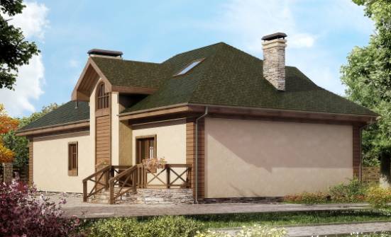 180-010-П Проект двухэтажного дома с мансардой и гаражом, красивый домик из бризолита Асино | Проекты домов от House Expert