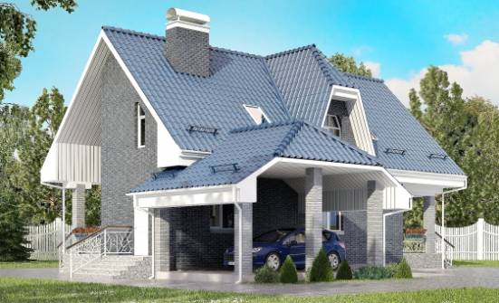 125-002-Л Проект двухэтажного дома с мансардным этажом, гараж, небольшой коттедж из блока Северск | Проекты домов от House Expert