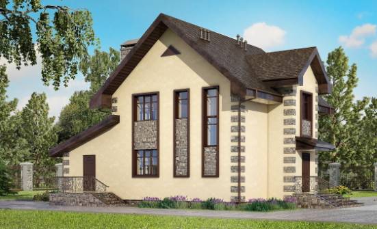 160-004-П Проект двухэтажного дома и гаражом, недорогой загородный дом из газобетона Асино | Проекты домов от House Expert
