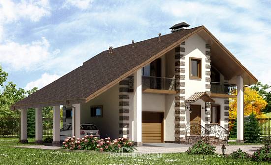 150-003-Л Проект двухэтажного дома мансардой и гаражом, бюджетный коттедж из бревен Стрежевой | Проекты домов от House Expert