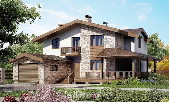 220-001-П Проект двухэтажного дома с мансардой и гаражом, красивый коттедж из бризолита Колпашево | Проекты домов от House Expert