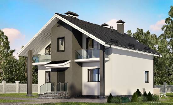 150-005-Л Проект двухэтажного дома с мансардным этажом, бюджетный дом из бризолита Асино | Проекты домов от House Expert