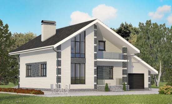 180-001-П Проект двухэтажного дома с мансардой и гаражом, экономичный коттедж из газобетона Асино | Проекты домов от House Expert