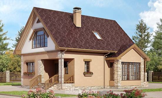 140-002-П Проект двухэтажного дома с мансардным этажом, скромный коттедж из поризованных блоков Колпашево | Проекты домов от House Expert