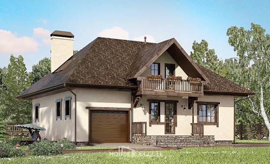 200-001-Л Проект двухэтажного дома с мансардой и гаражом, современный коттедж из блока Северск | Проекты домов от House Expert