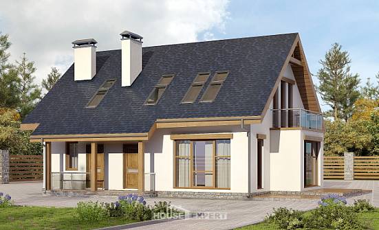 155-012-П Проект двухэтажного дома с мансардой, классический коттедж из твинблока Асино | Проекты домов от House Expert