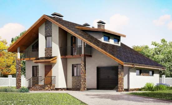 180-008-П Проект двухэтажного дома с мансардой, гараж, современный коттедж из газосиликатных блоков Северск | Проекты домов от House Expert