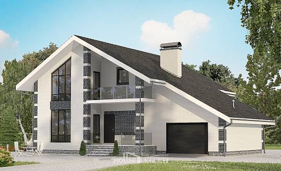 180-001-П Проект двухэтажного дома с мансардой и гаражом, экономичный коттедж из газобетона Асино | Проекты домов от House Expert