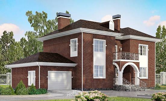 180-006-Л Проект двухэтажного дома и гаражом, классический загородный дом из кирпича Колпашево | Проекты домов от House Expert