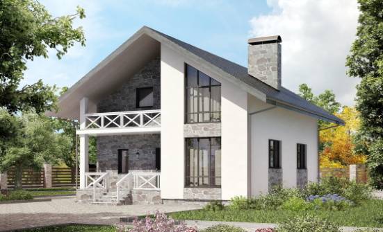 155-001-Л Проект двухэтажного дома с мансардным этажом, гараж, бюджетный коттедж из пеноблока Северск | Проекты домов от House Expert