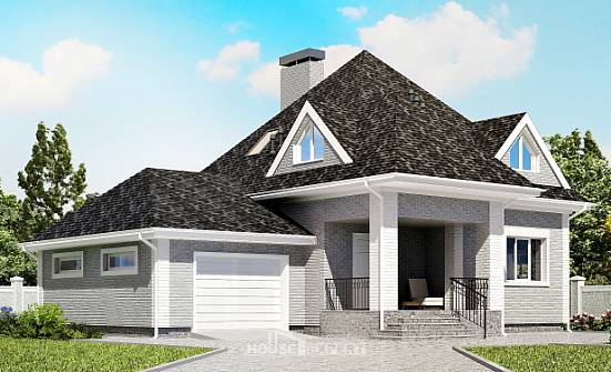 135-001-Л Проект двухэтажного дома мансардой, гараж, бюджетный загородный дом из кирпича Асино | Проекты домов от House Expert