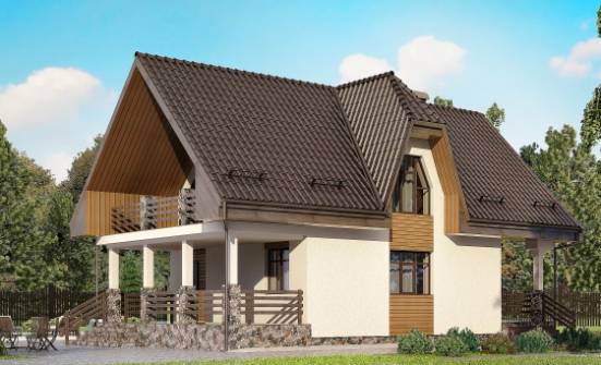 150-001-Л Проект двухэтажного дома с мансардой, гараж, бюджетный дом из газобетона Колпашево | Проекты домов от House Expert