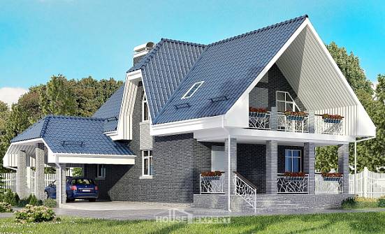 125-002-Л Проект двухэтажного дома с мансардным этажом, гараж, небольшой коттедж из блока Северск | Проекты домов от House Expert