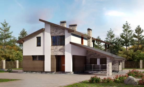200-010-П Проект двухэтажного дома с мансардным этажом и гаражом, современный домик из газосиликатных блоков Асино | Проекты домов от House Expert