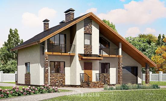 180-008-П Проект двухэтажного дома с мансардой, гараж, современный коттедж из газосиликатных блоков Северск | Проекты домов от House Expert