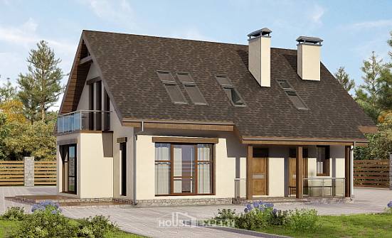 155-012-Л Проект двухэтажного дома с мансардным этажом, экономичный дом из бризолита Северск | Проекты домов от House Expert
