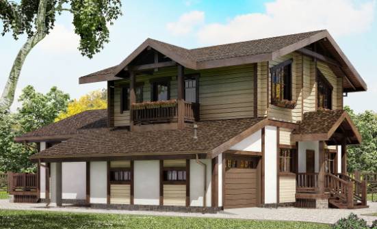 190-004-П Проект двухэтажного дома с мансардным этажом, гараж, средний домик из твинблока из дерева Северск | Проекты домов от House Expert