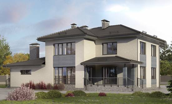 340-005-П Проект двухэтажного дома и гаражом, просторный загородный дом из бризолита Колпашево | Проекты домов от House Expert