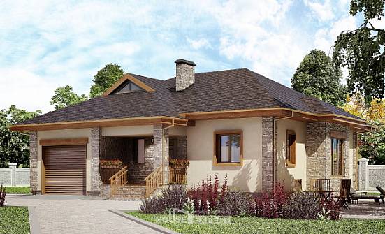 130-006-Л Проект одноэтажного дома и гаражом, современный домик из пеноблока Колпашево | Проекты домов от House Expert