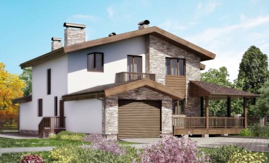220-001-П Проект двухэтажного дома с мансардой и гаражом, красивый коттедж из бризолита Колпашево | Проекты домов от House Expert
