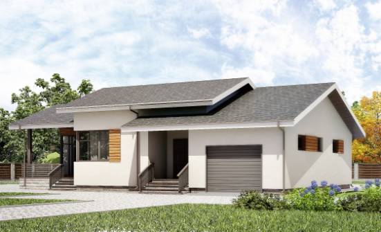 135-002-П Проект одноэтажного дома и гаражом, красивый загородный дом из бризолита Северск | Проекты домов от House Expert