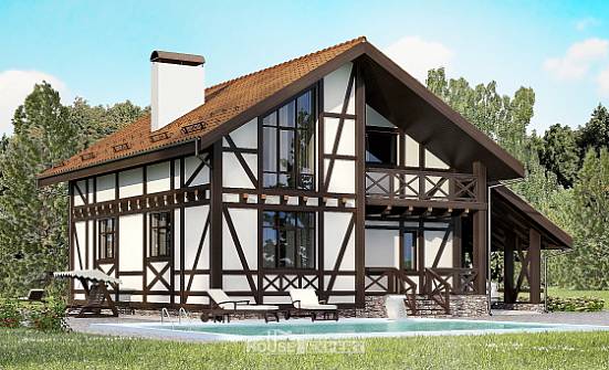 155-002-П Проект двухэтажного дома мансардный этаж и гаражом, бюджетный загородный дом из газобетона Северск | Проекты домов от House Expert