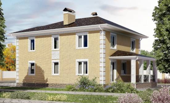 220-006-Л Проект двухэтажного дома и гаражом, классический коттедж из твинблока Колпашево | Проекты домов от House Expert