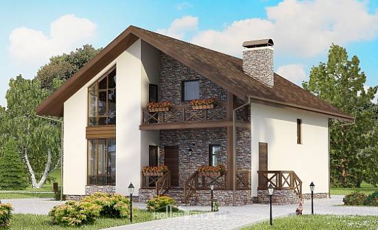 155-001-П Проект двухэтажного дома с мансардой и гаражом, скромный загородный дом из теплоблока Асино | Проекты домов от House Expert
