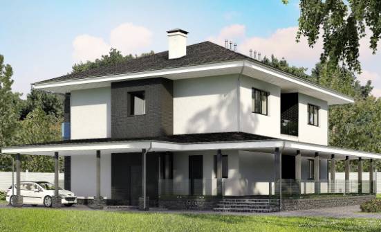 245-002-П Проект двухэтажного дома и гаражом, средний дом из поризованных блоков Асино | Проекты домов от House Expert