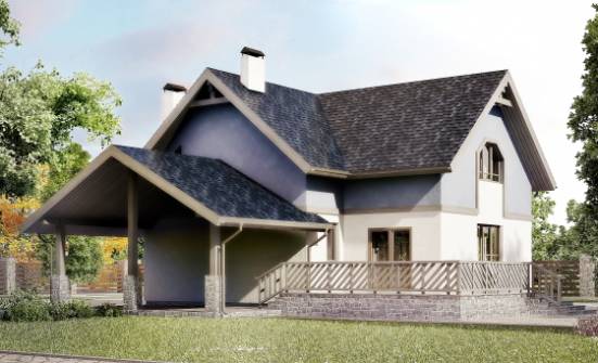 150-011-П Проект двухэтажного дома мансардой и гаражом, небольшой загородный дом из арболита Асино | Проекты домов от House Expert