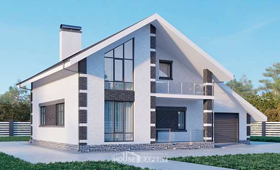 190-008-П Проект двухэтажного дома с мансардным этажом и гаражом, уютный коттедж из теплоблока Асино | Проекты домов от House Expert