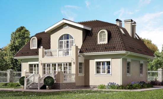 210-001-Л Проект двухэтажного дома мансардой, современный загородный дом из теплоблока Северск | Проекты домов от House Expert
