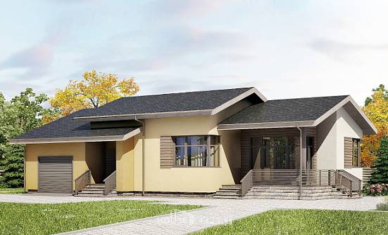 135-002-Л Проект одноэтажного дома, гараж, современный домик из бризолита Северск | Проекты домов от House Expert