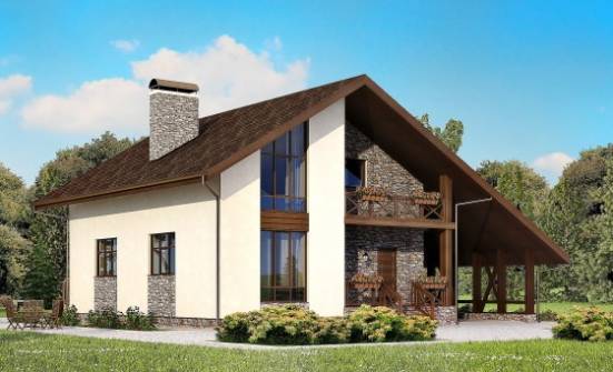 155-007-П Проект двухэтажного дома мансардой и гаражом, недорогой коттедж из газобетона Колпашево | Проекты домов от House Expert