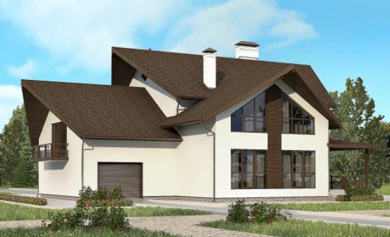 300-002-П Проект двухэтажного дома мансардный этаж и гаражом, большой домик из твинблока Колпашево | Проекты домов от House Expert