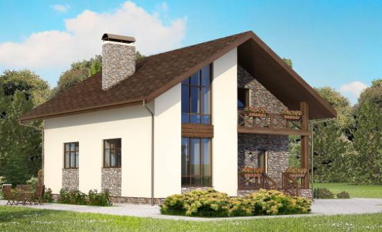155-001-П Проект двухэтажного дома с мансардой и гаражом, скромный загородный дом из теплоблока Асино | Проекты домов от House Expert