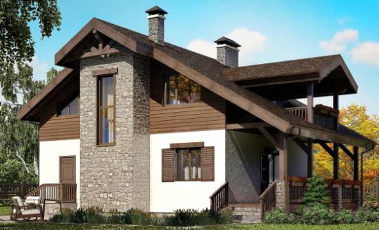 150-004-Л Проект двухэтажного дома с мансардным этажом, небольшой домик из блока Колпашево | Проекты домов от House Expert