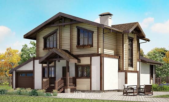 190-004-П Проект двухэтажного дома с мансардным этажом, гараж, средний домик из твинблока из дерева Северск | Проекты домов от House Expert