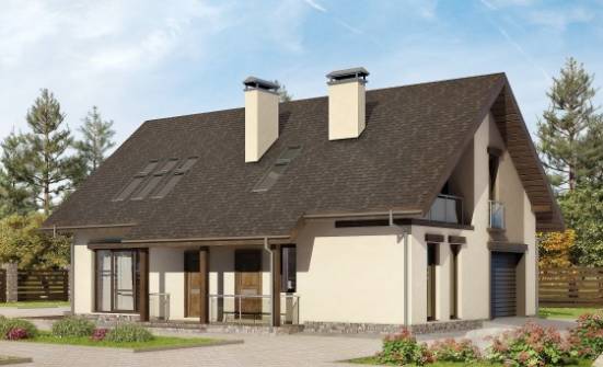 185-005-Л Проект двухэтажного дома с мансардой, гараж, уютный дом из бризолита Северск | Проекты домов от House Expert