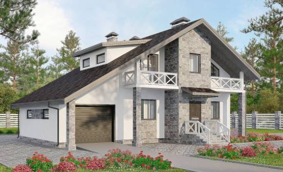 180-017-Л Проект двухэтажного дома мансардный этаж и гаражом, средний дом из теплоблока Северск | Проекты домов от House Expert
