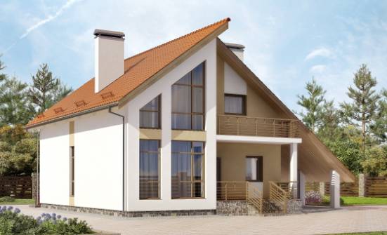 170-009-П Проект двухэтажного дома мансардой и гаражом, скромный дом из твинблока Колпашево | Проекты домов от House Expert