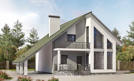 170-009-Л Проект двухэтажного дома с мансардным этажом, гараж, небольшой дом из поризованных блоков Колпашево | Проекты домов от House Expert