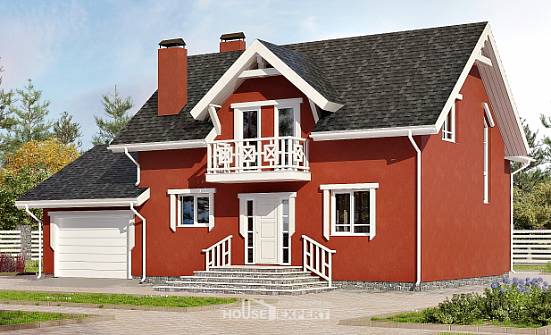 180-013-Л Проект двухэтажного дома с мансардой и гаражом, компактный коттедж из пеноблока Томск | Проекты домов от House Expert