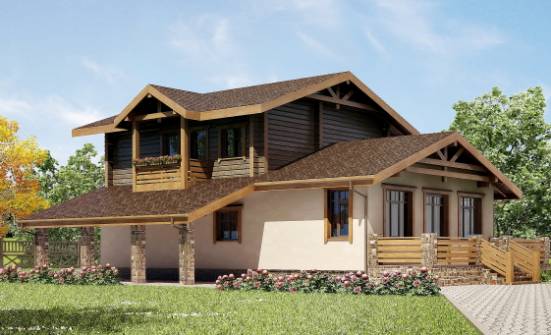 170-004-П Проект двухэтажного дома мансардный этаж, гараж, красивый домик из пеноблока из бревен Колпашево | Проекты домов от House Expert