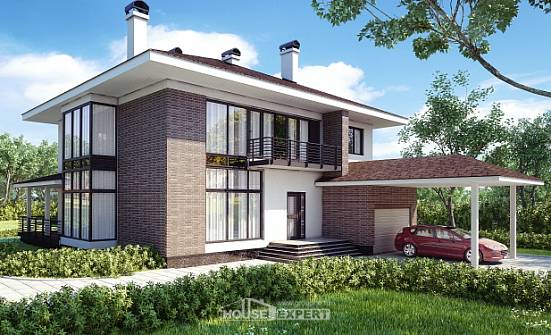 340-001-П Проект двухэтажного дома, гараж, современный дом из кирпича Томск | Проекты домов от House Expert
