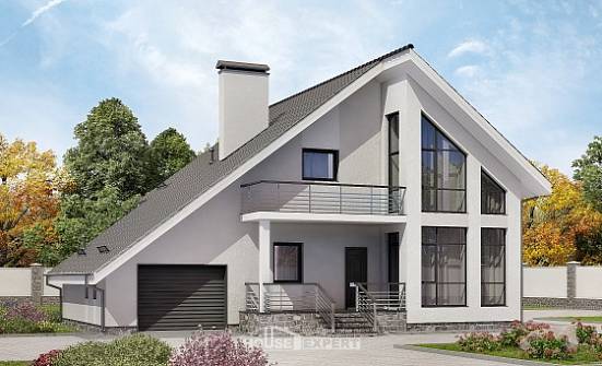200-007-Л Проект двухэтажного дома мансардный этаж и гаражом, уютный дом из теплоблока Колпашево | Проекты домов от House Expert