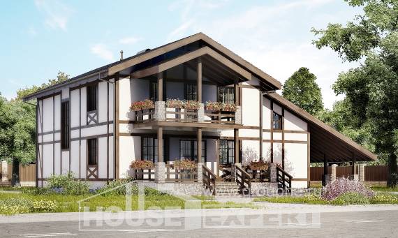 250-002-Л Проект двухэтажного дома с мансардным этажом, гараж, современный загородный дом из кирпича Северск, House Expert