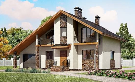 180-008-Л Проект двухэтажного дома с мансардным этажом, гараж, современный загородный дом из арболита, Северск